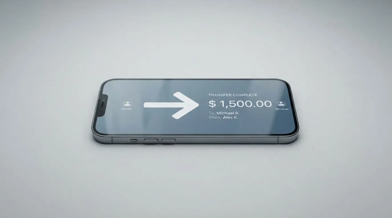 A phone showing a stablecoin transfer screen