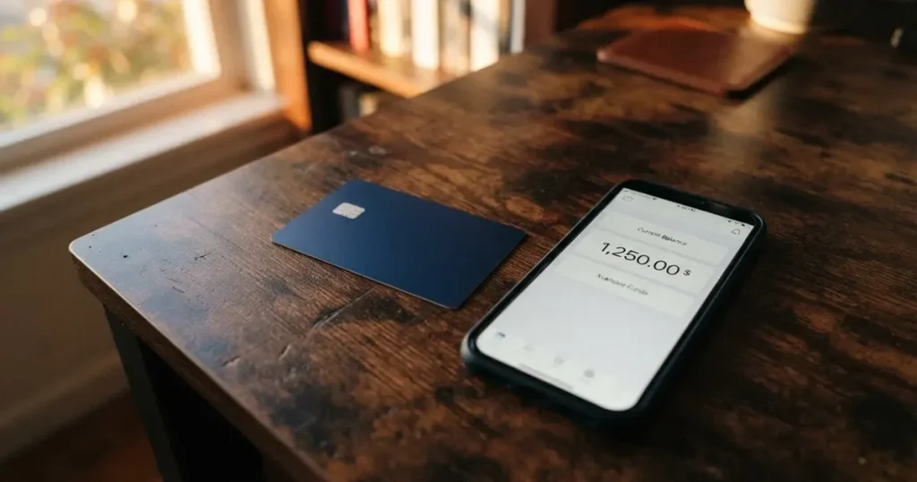 A payment card next to a phone with a crypto wallet app open