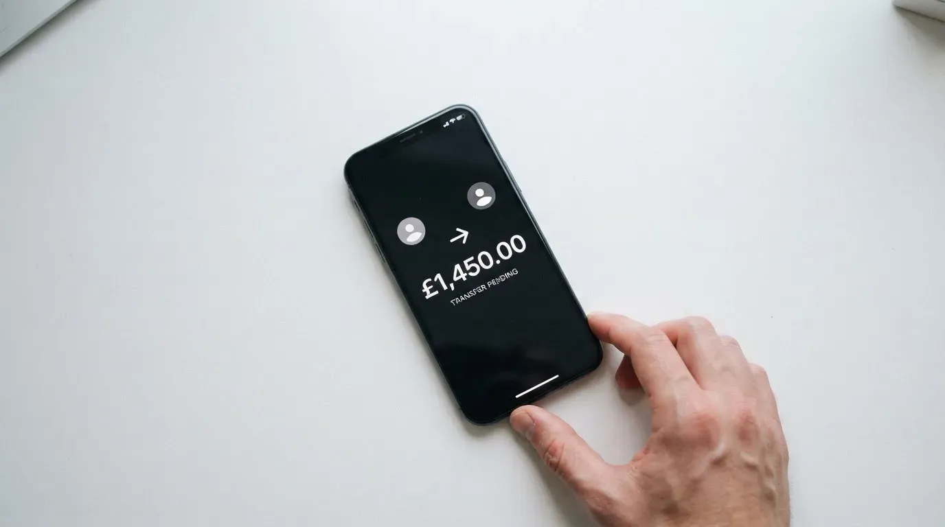 A phone showing a stablecoin transfer screen
