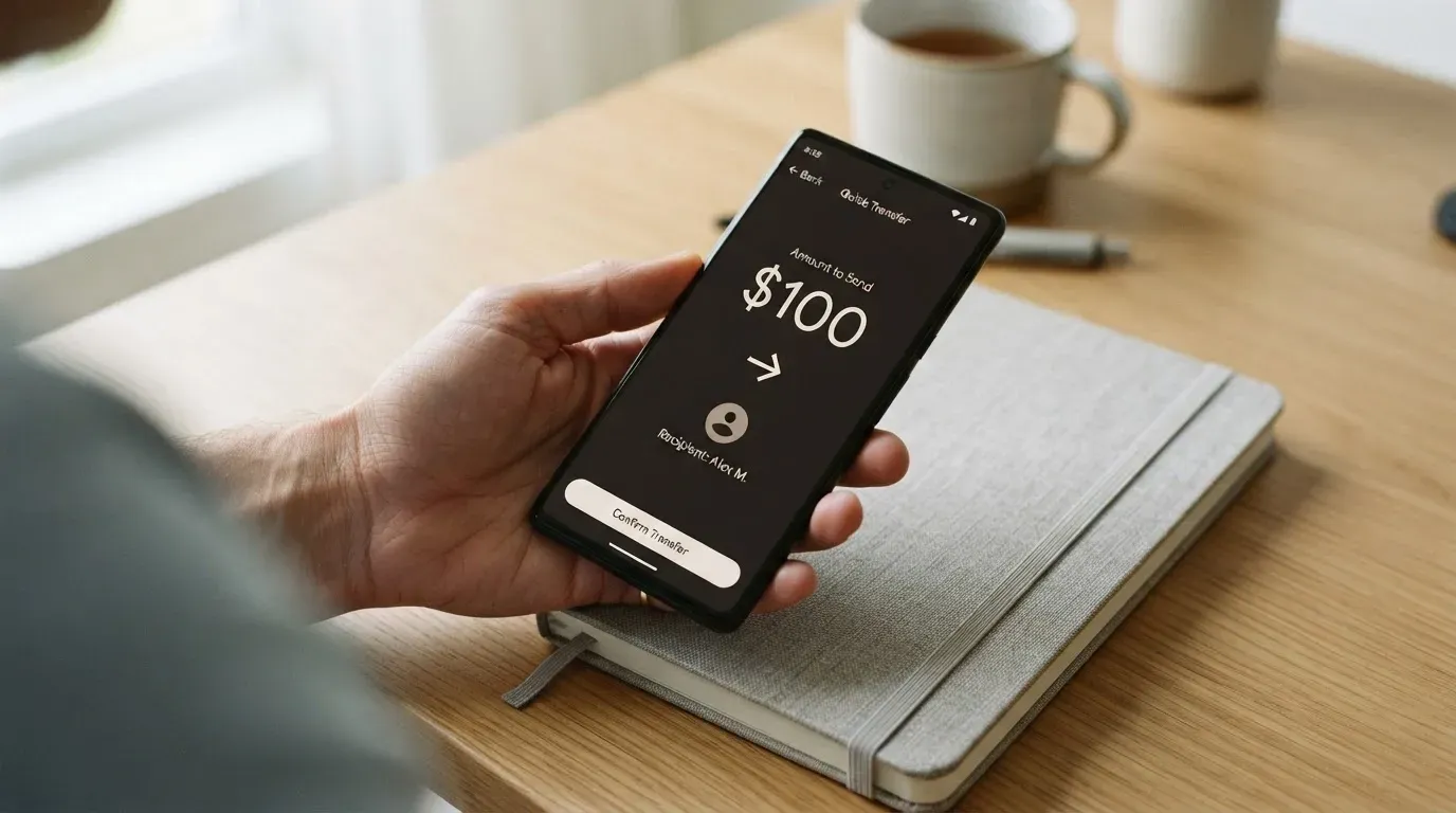 A phone showing a stablecoin transfer screen
