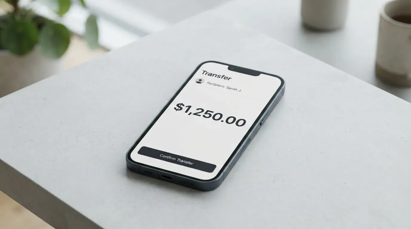 A phone showing a stablecoin transfer screen
