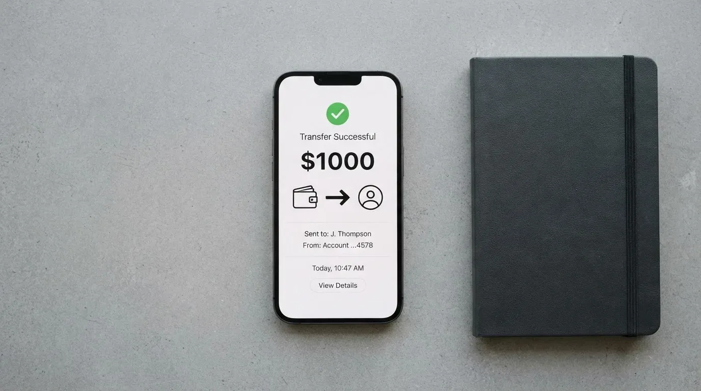 A phone showing a stablecoin transfer screen