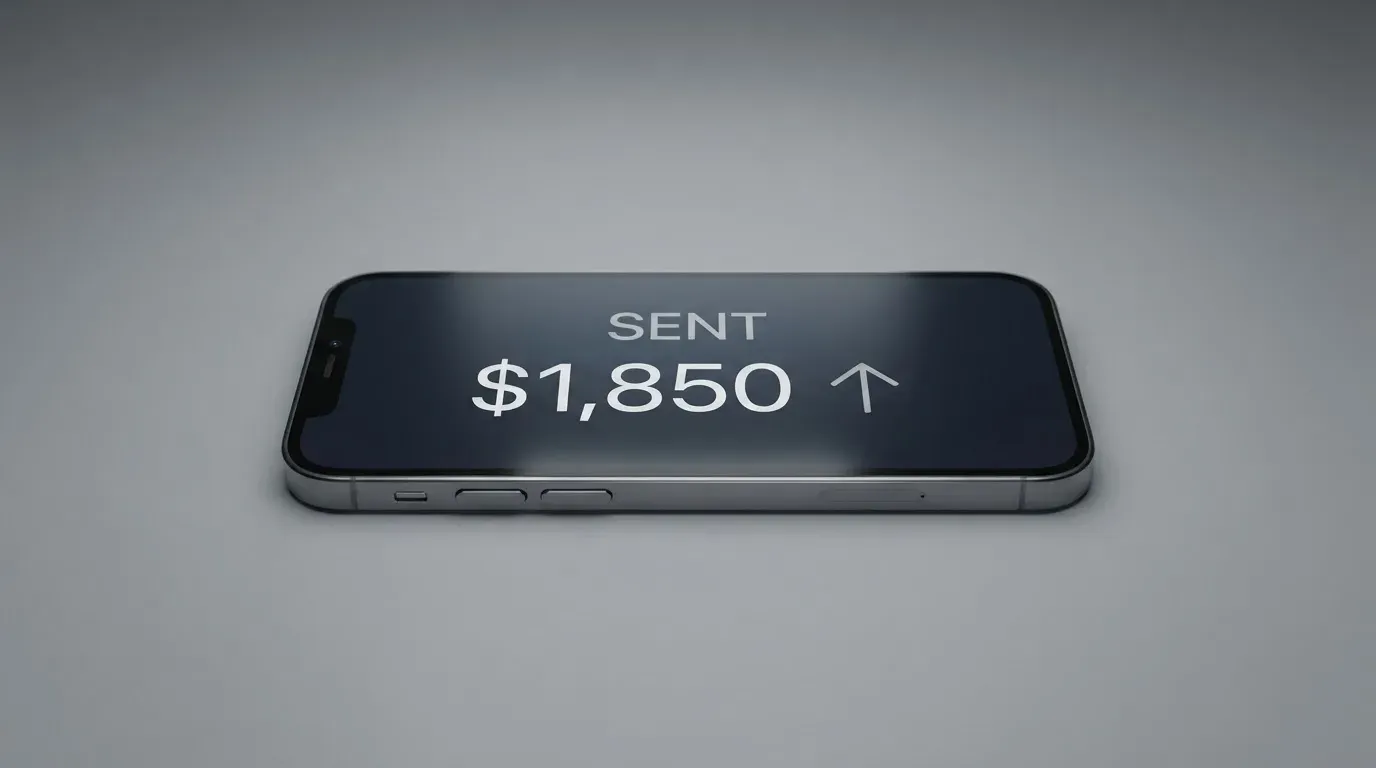 A phone showing a stablecoin transfer screen
