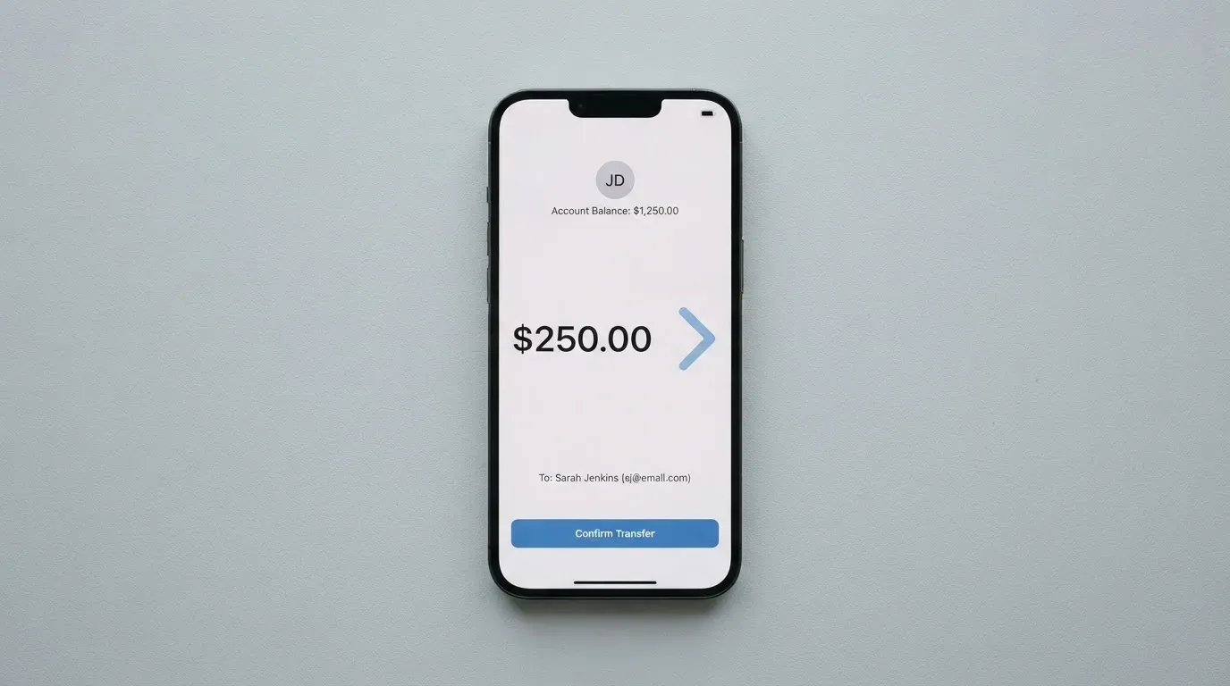 A phone showing a stablecoin transfer screen