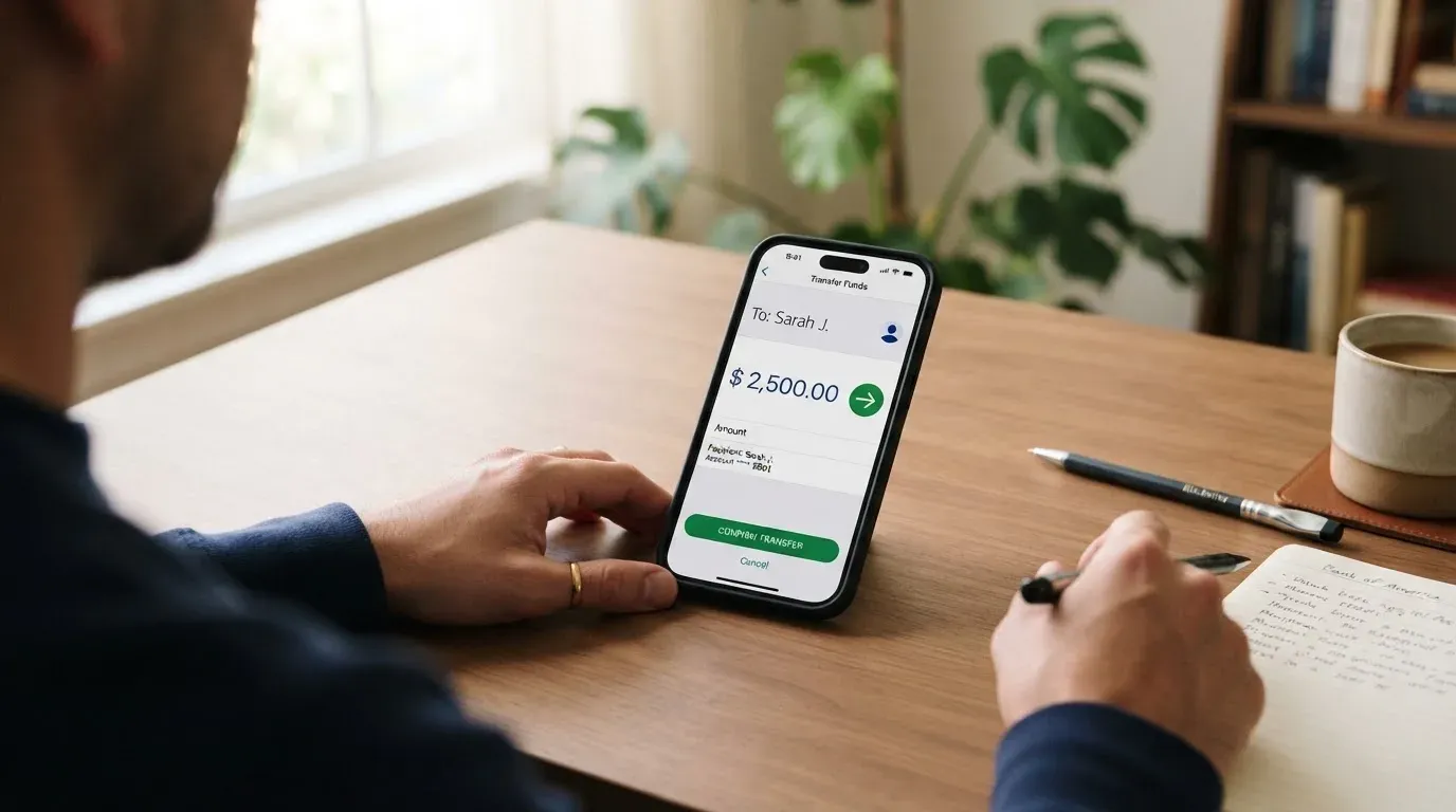 A phone showing a stablecoin transfer screen