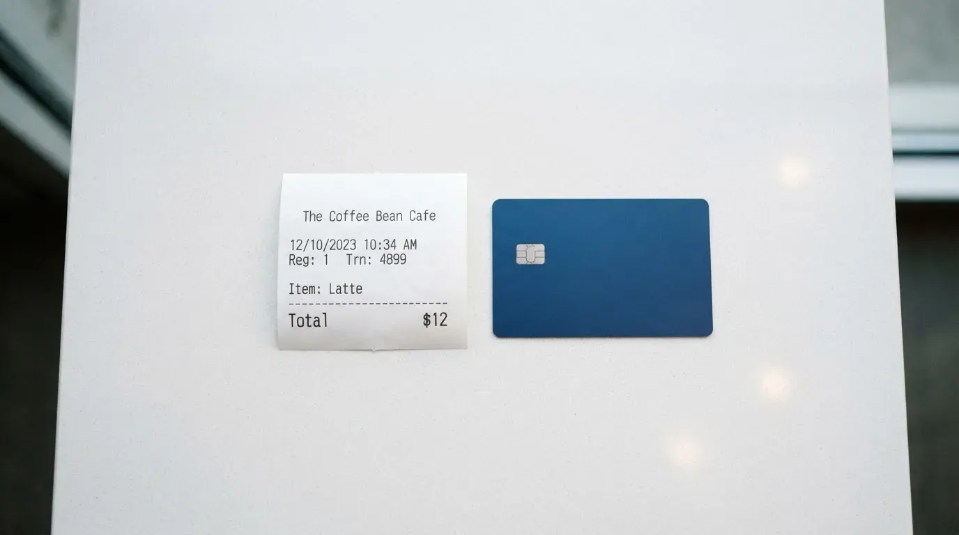 A receipt and a card on a café table