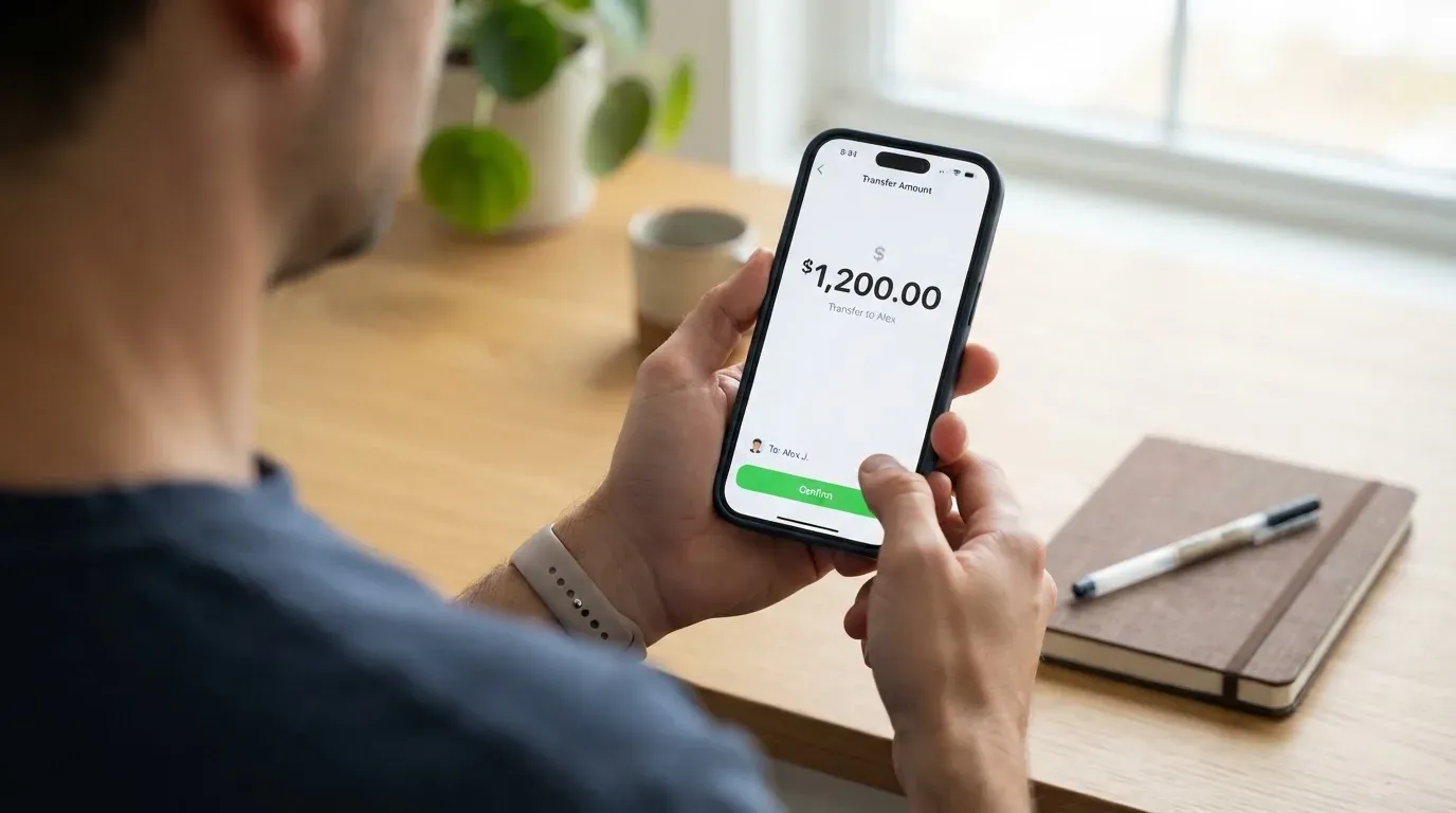 A phone showing a stablecoin transfer screen