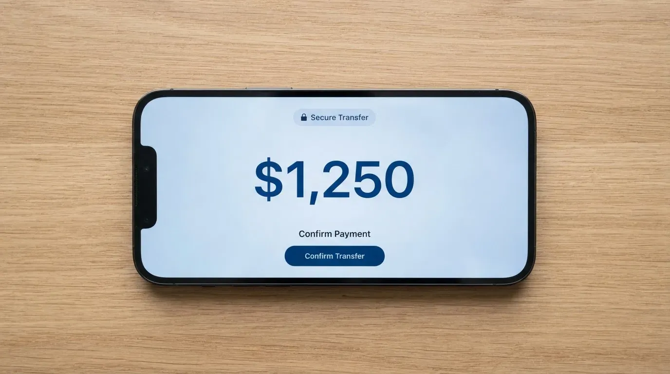 A phone showing a stablecoin transfer screen