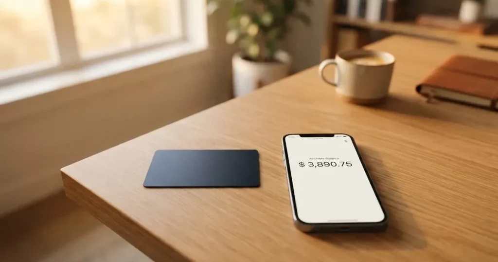 A payment card next to a phone with a crypto wallet app open
