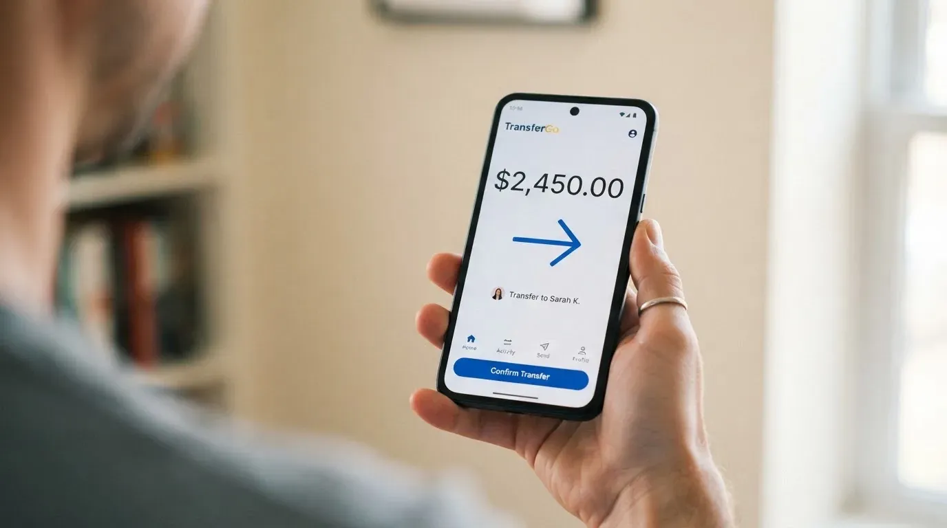 A phone showing a stablecoin transfer screen