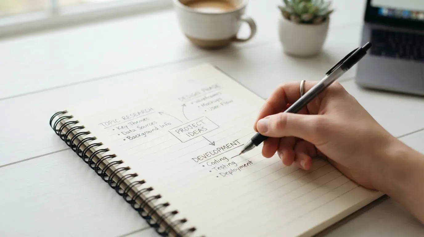 A notebook with a hand-drawn comparison table and a pen