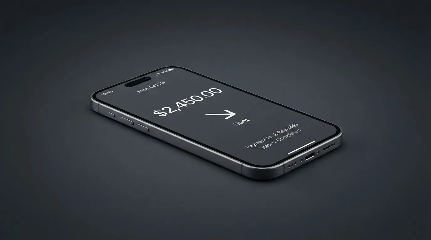 A phone showing a stablecoin transfer screen