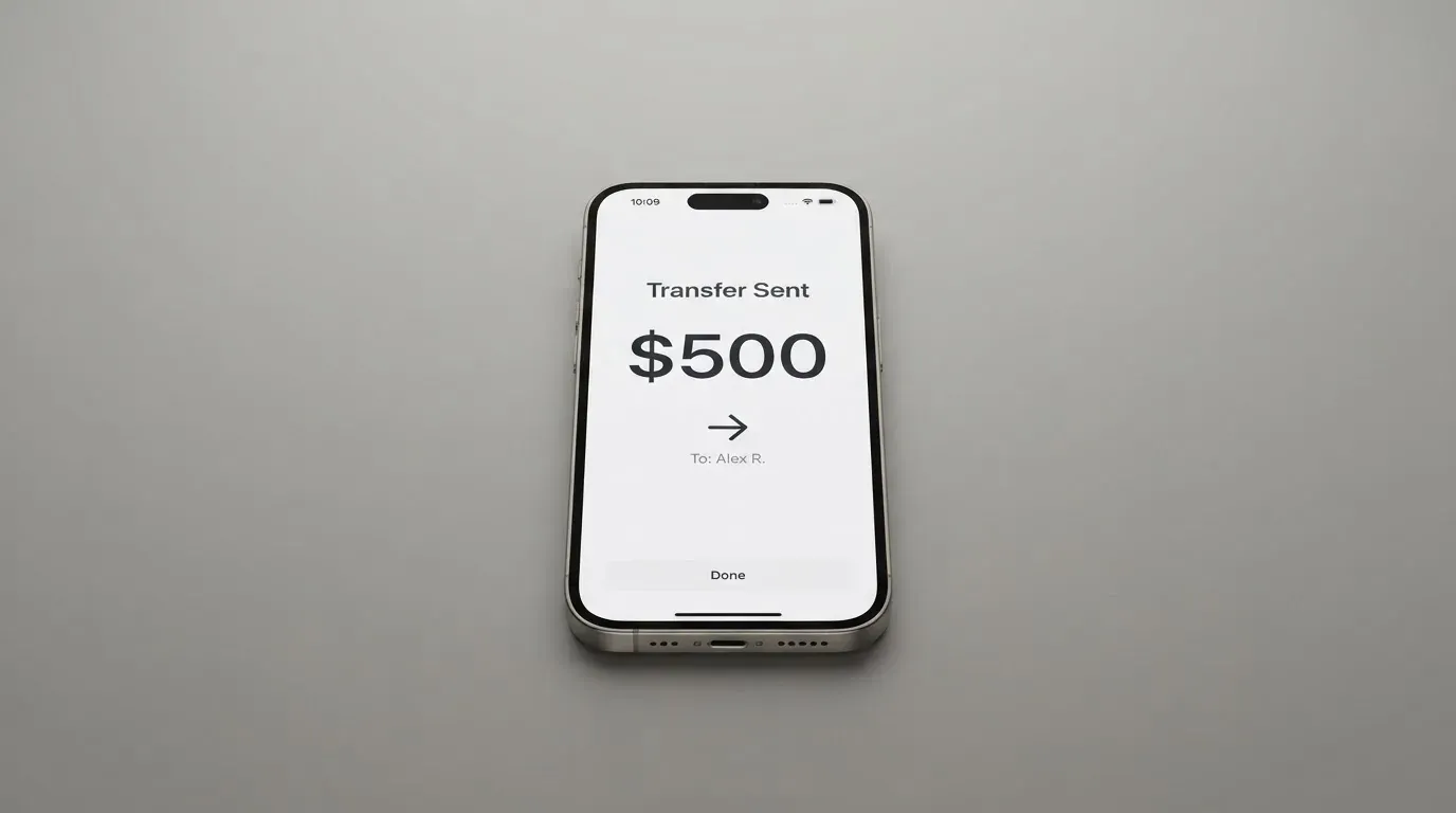 A phone showing a stablecoin transfer screen