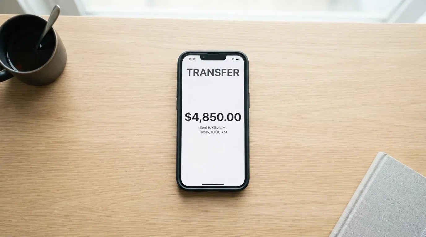 A phone showing a stablecoin transfer screen