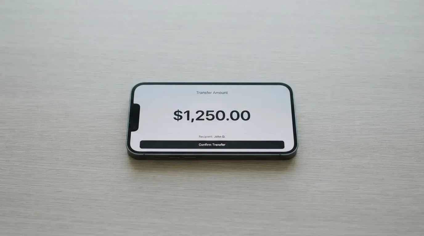 A phone showing a stablecoin transfer screen