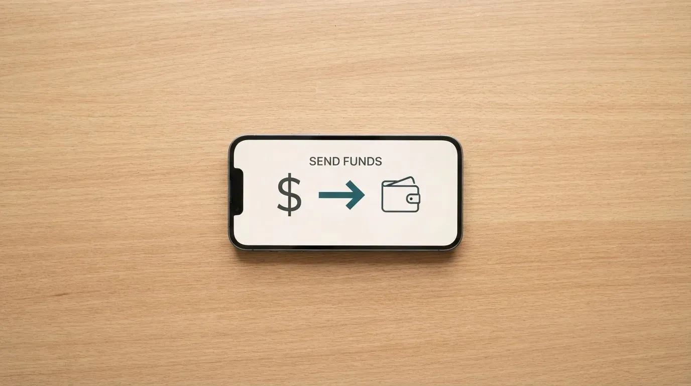 A phone showing a stablecoin transfer screen