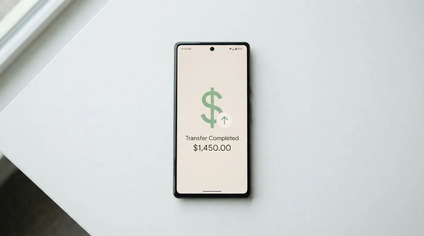 A phone showing a stablecoin transfer screen
