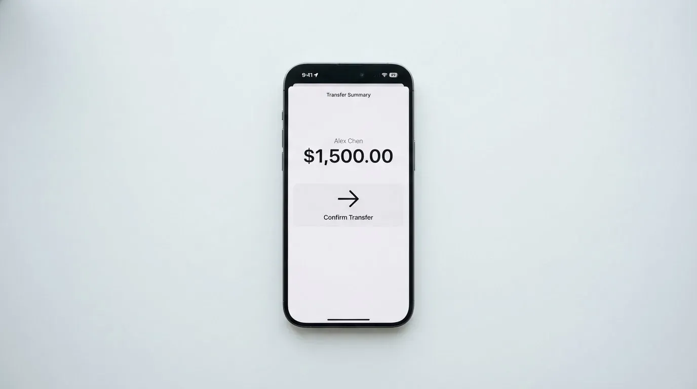 A phone showing a stablecoin transfer screen