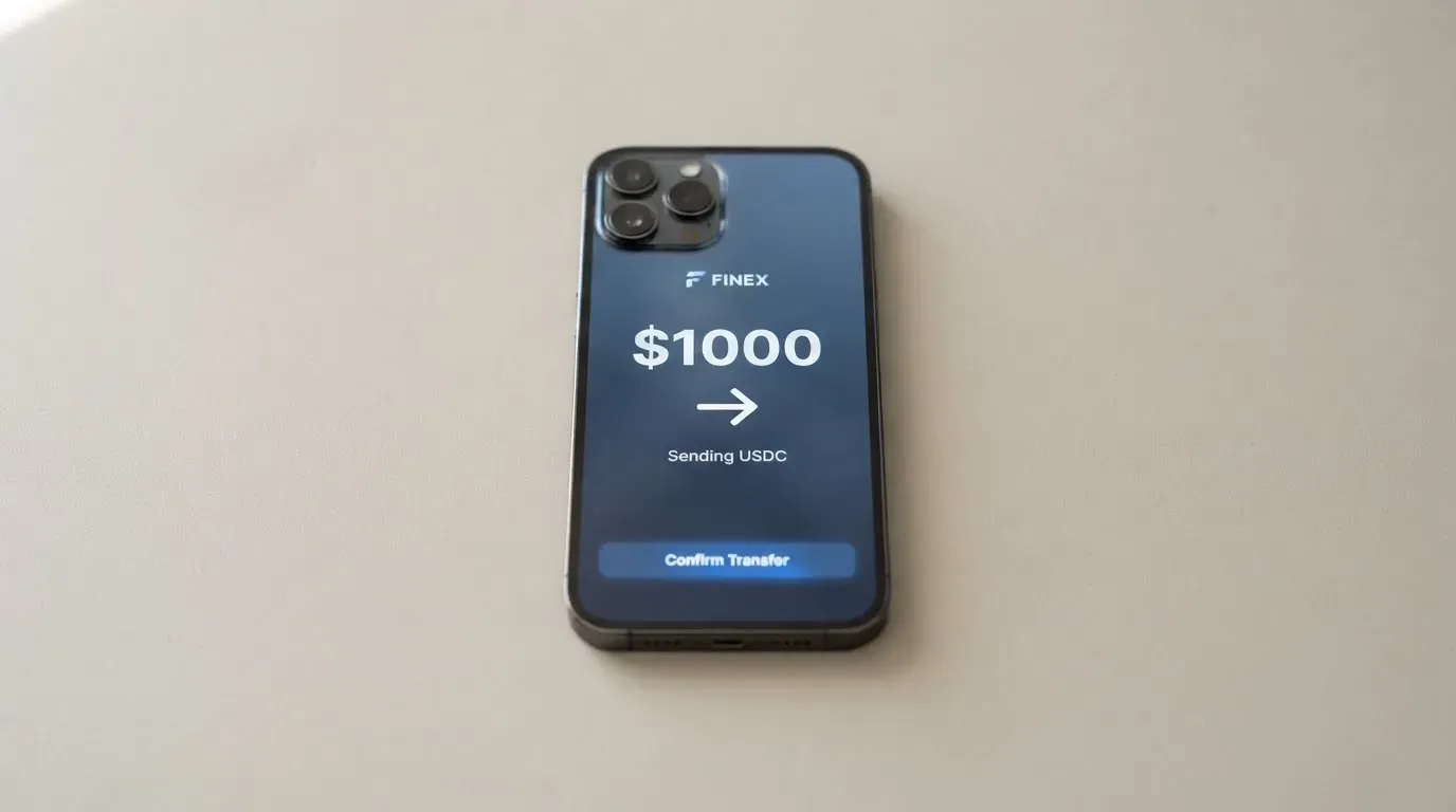 A phone showing a stablecoin transfer screen