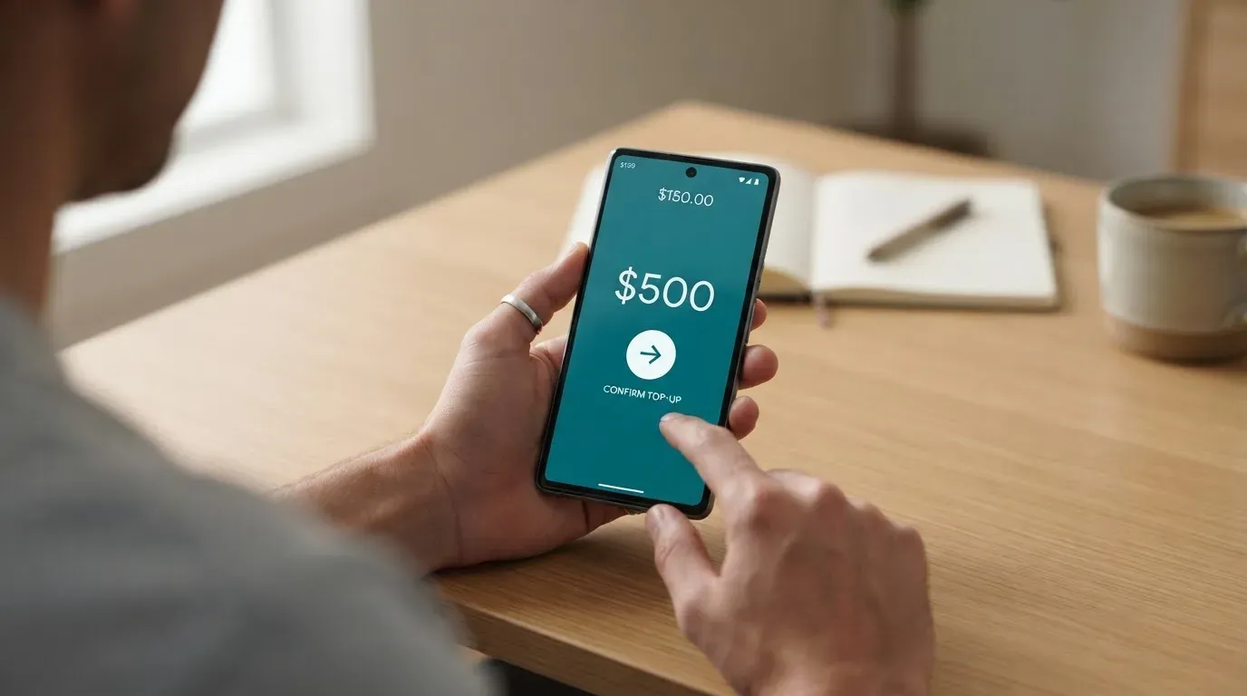 A phone showing a stablecoin transfer screen