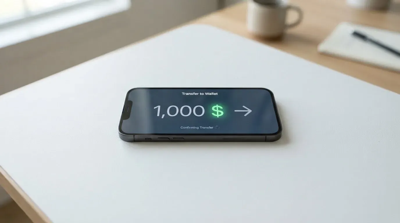 A phone showing a stablecoin transfer screen