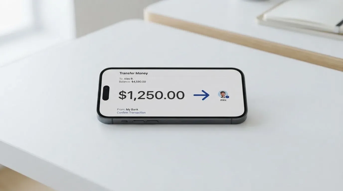A phone showing a stablecoin transfer screen