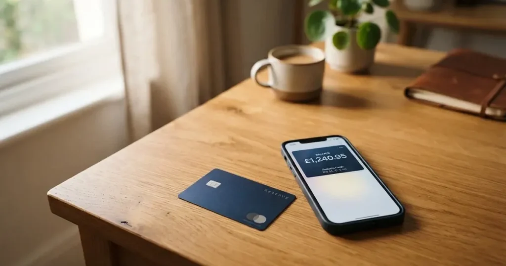 A payment card next to a phone with a crypto wallet app open