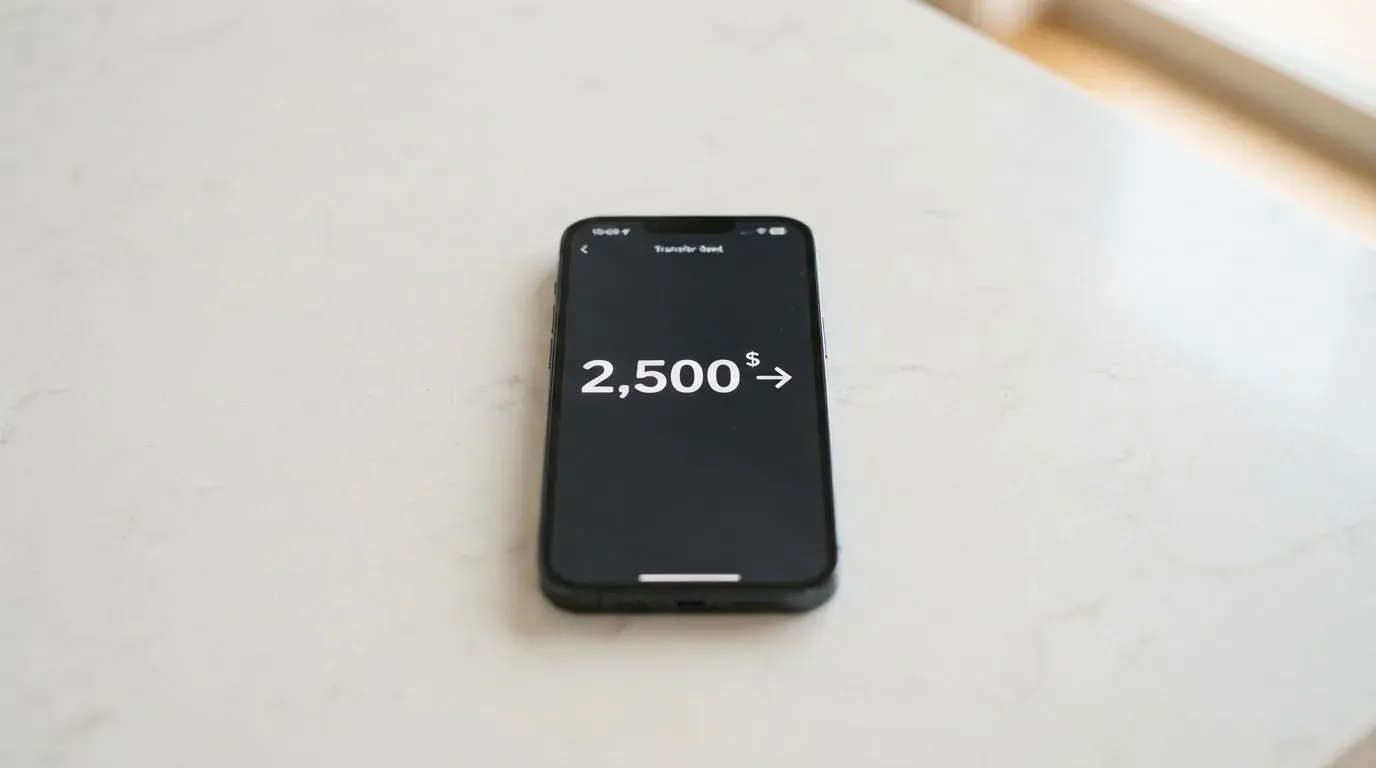 A phone showing a stablecoin transfer screen