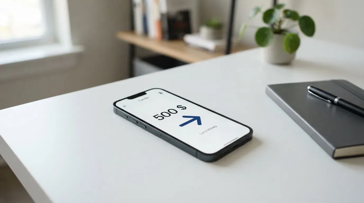 A phone showing a stablecoin transfer screen