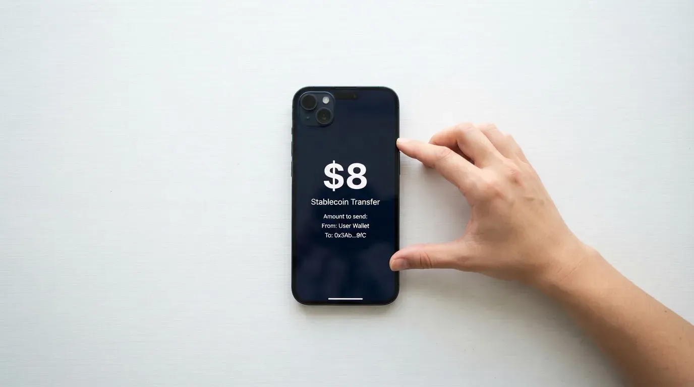 A phone showing a stablecoin transfer screen