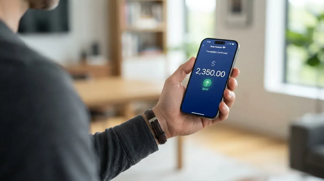 A phone showing a stablecoin transfer screen