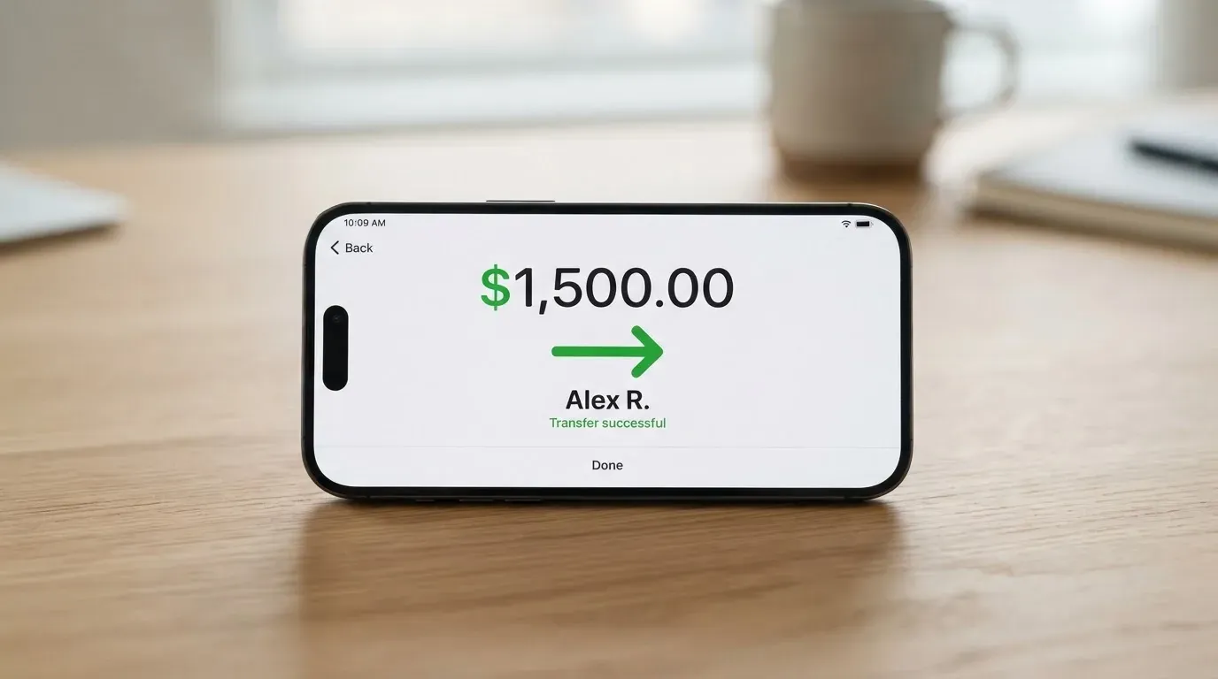 A phone showing a stablecoin transfer screen