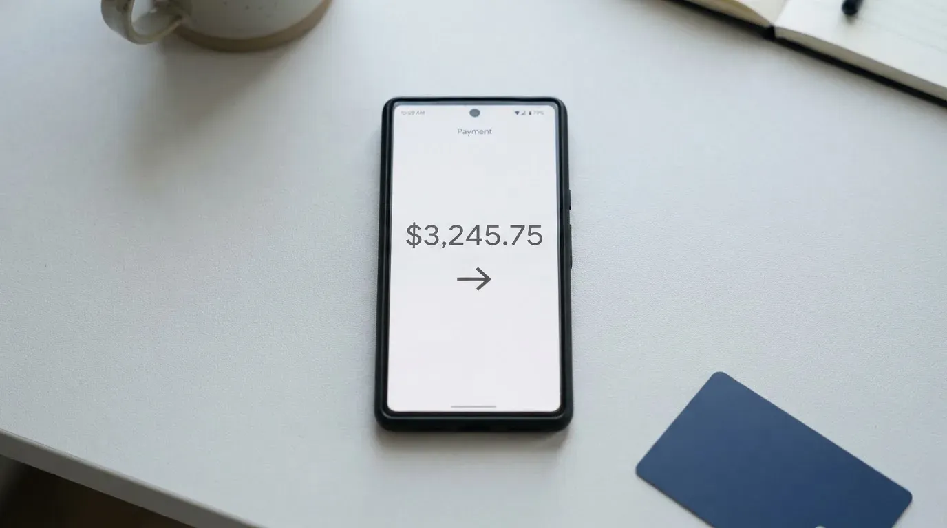 A phone showing a stablecoin transfer screen