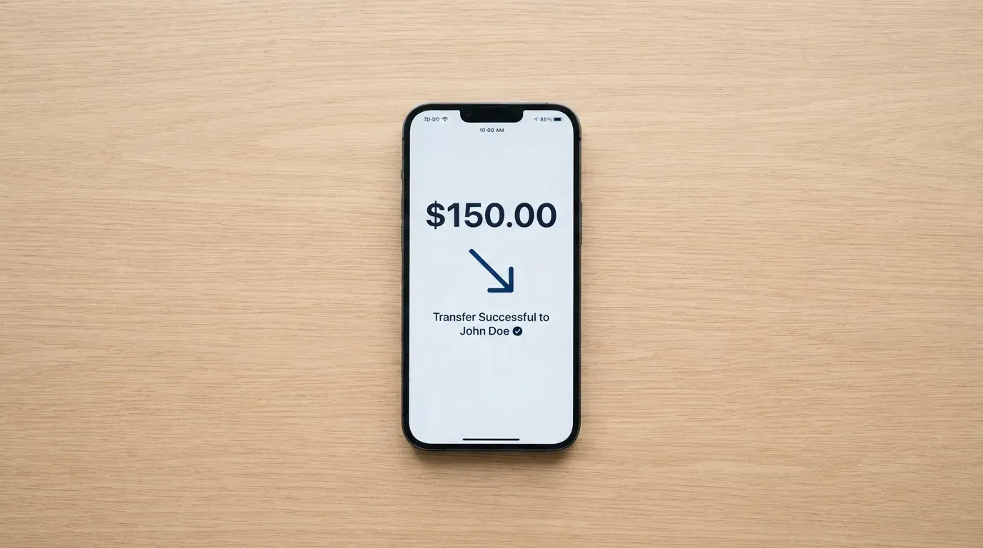 A phone showing a stablecoin transfer screen