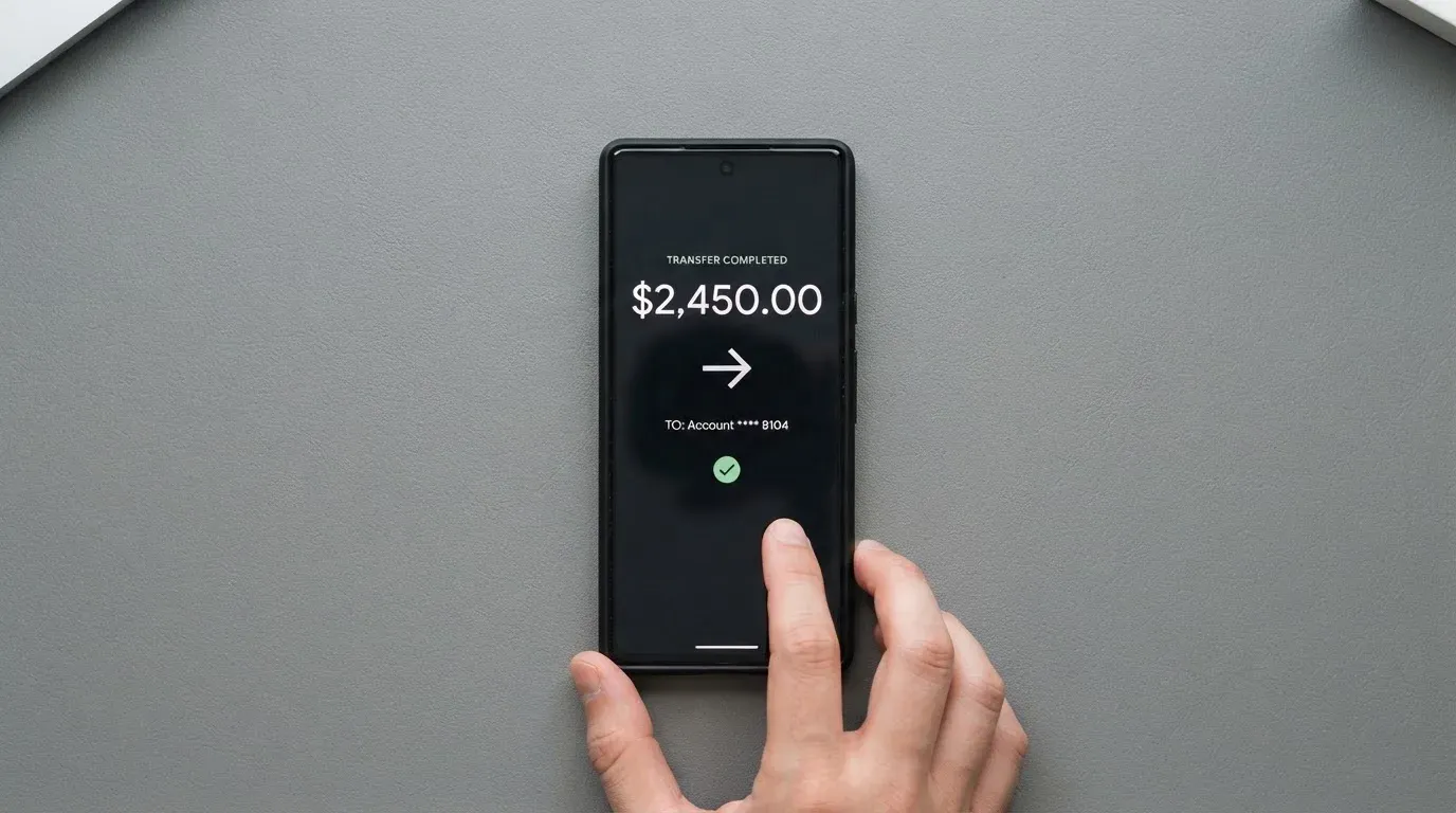 A phone showing a stablecoin transfer screen