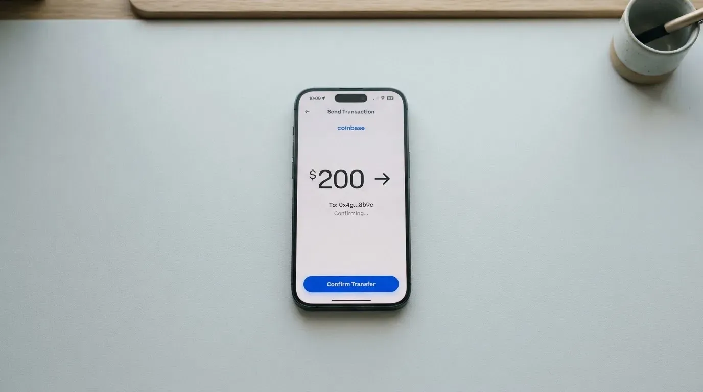 A phone showing a stablecoin transfer screen