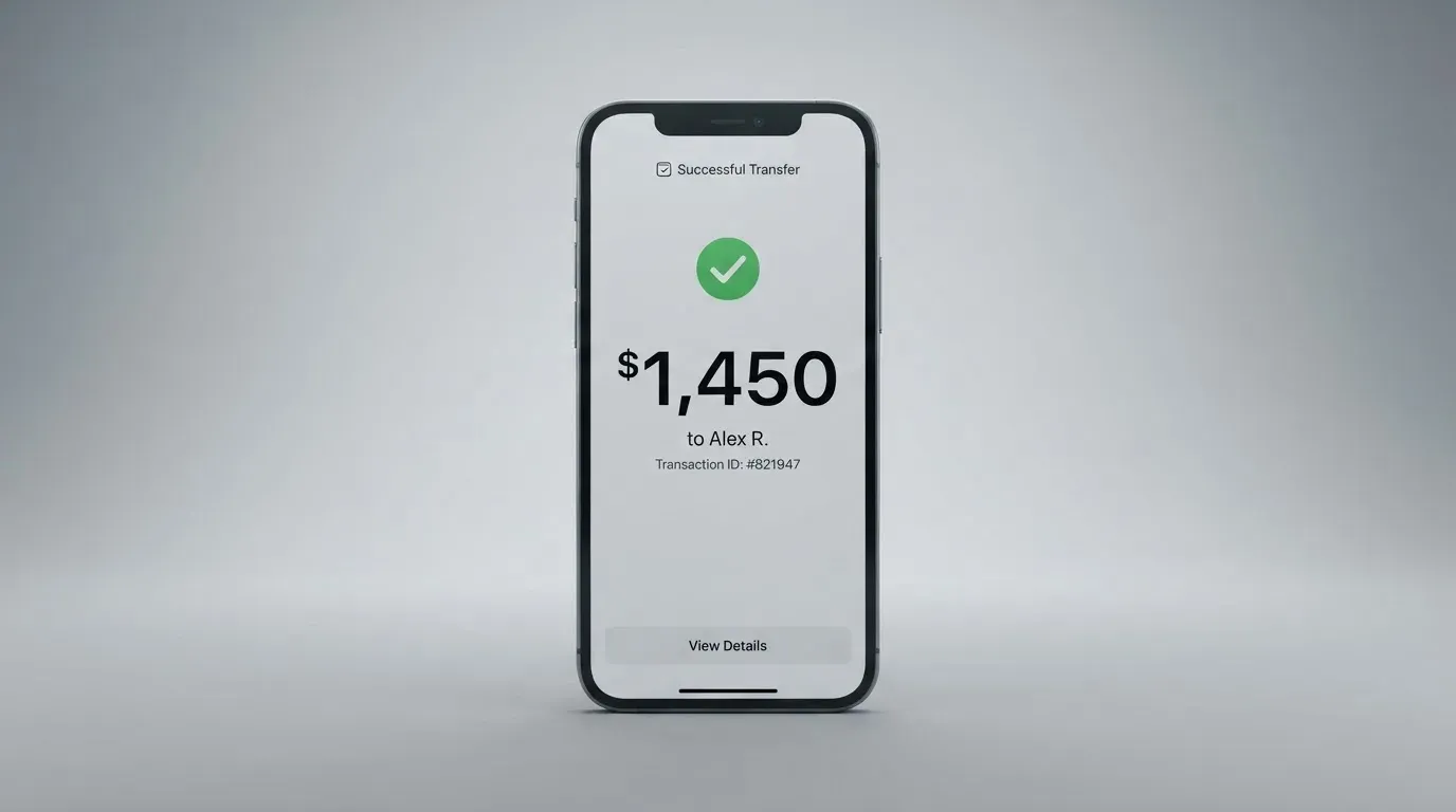 A phone showing a stablecoin transfer screen