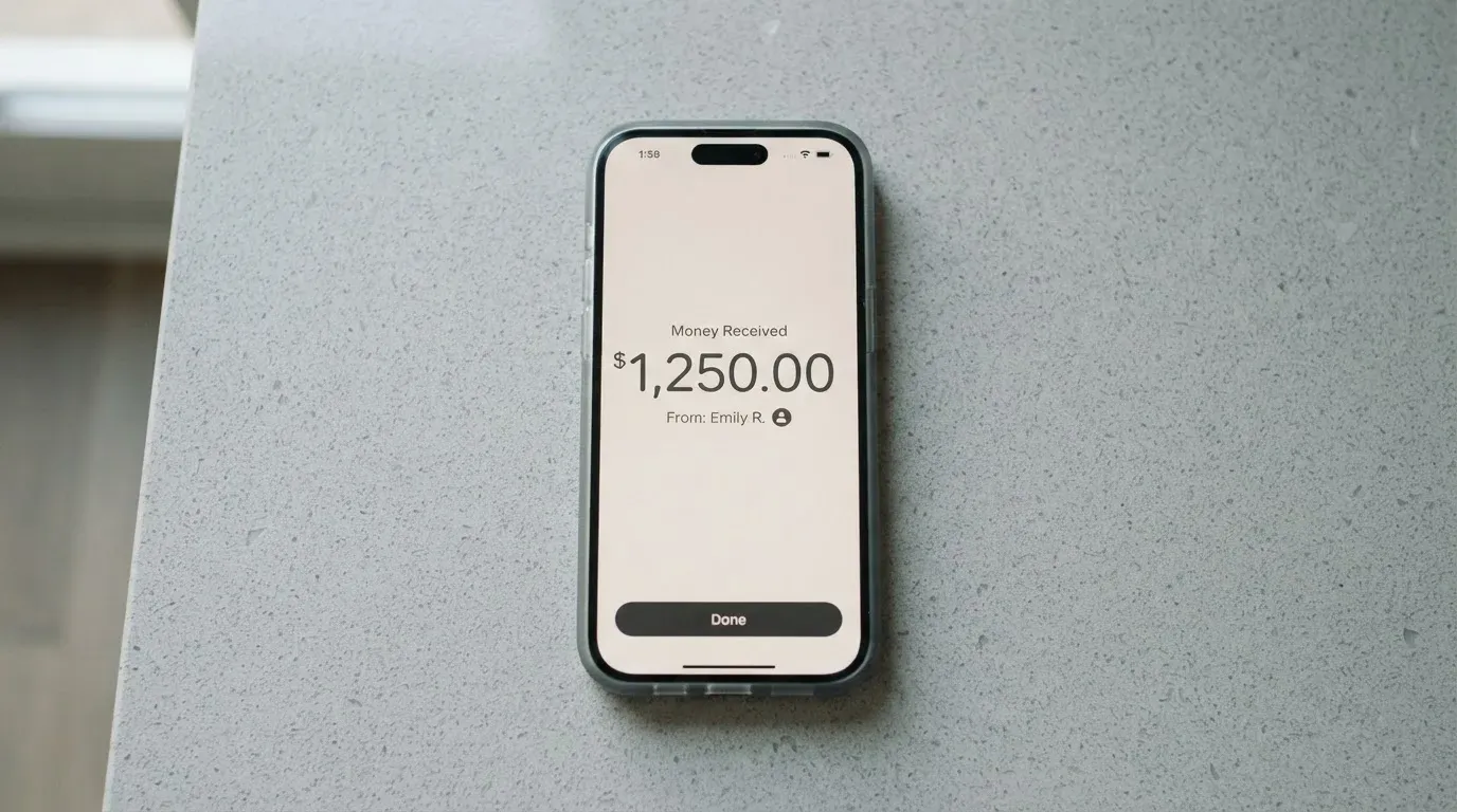 A phone showing a stablecoin transfer screen