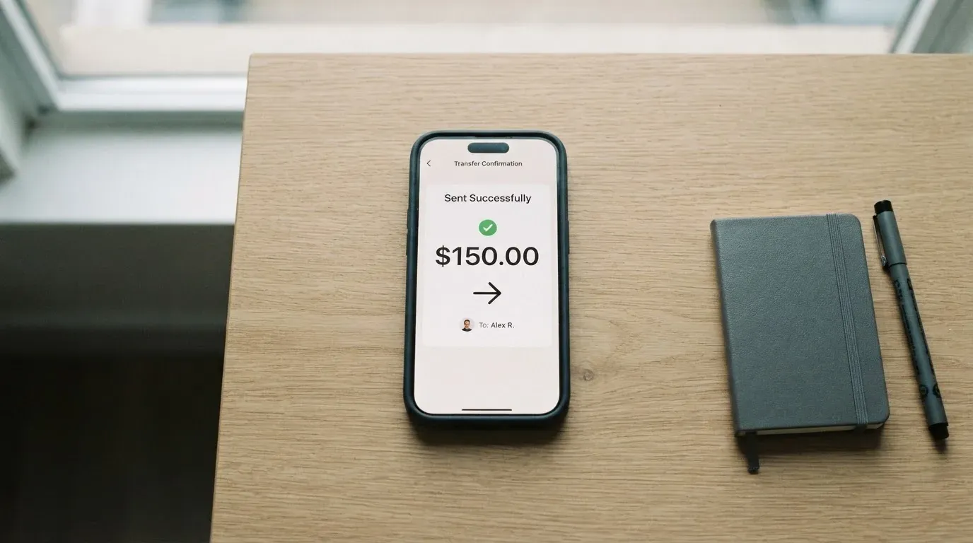 A phone showing a stablecoin transfer screen