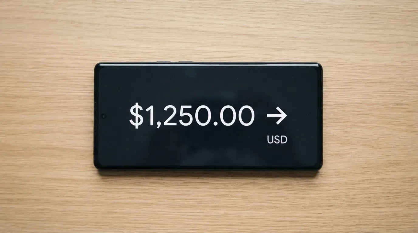 A phone showing a stablecoin transfer screen