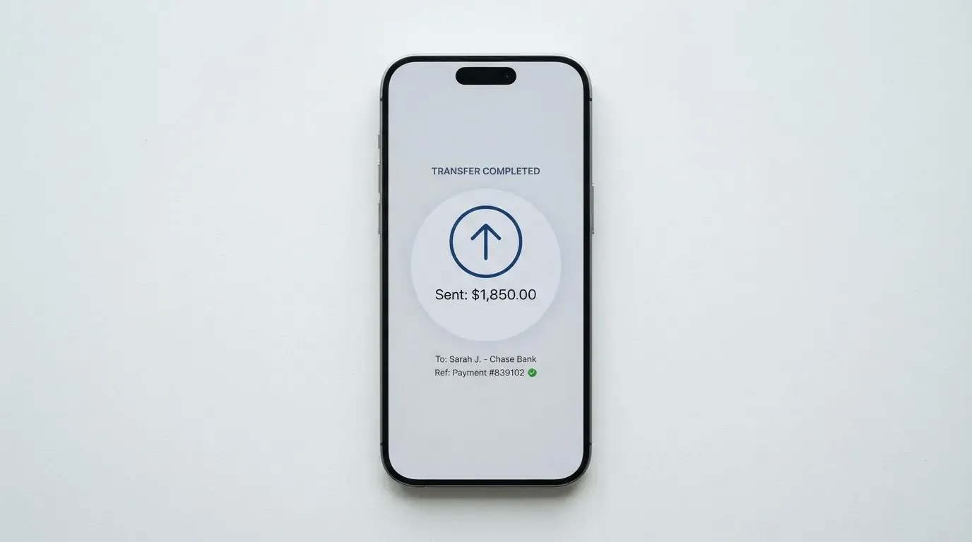 A phone showing a stablecoin transfer screen