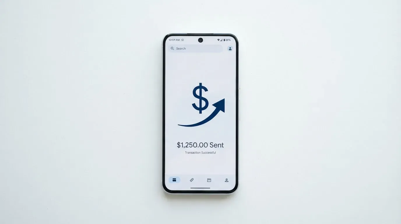 A phone showing a stablecoin transfer screen
