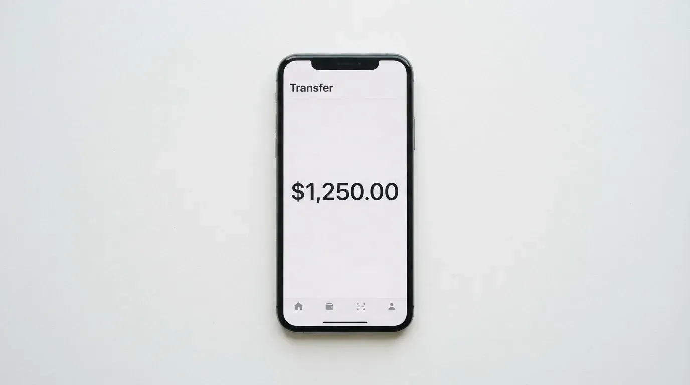 A phone showing a stablecoin transfer screen