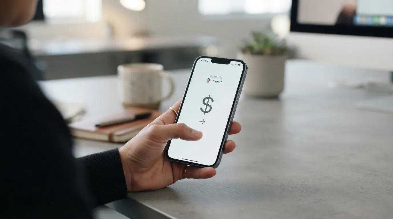 A phone showing a stablecoin transfer screen
