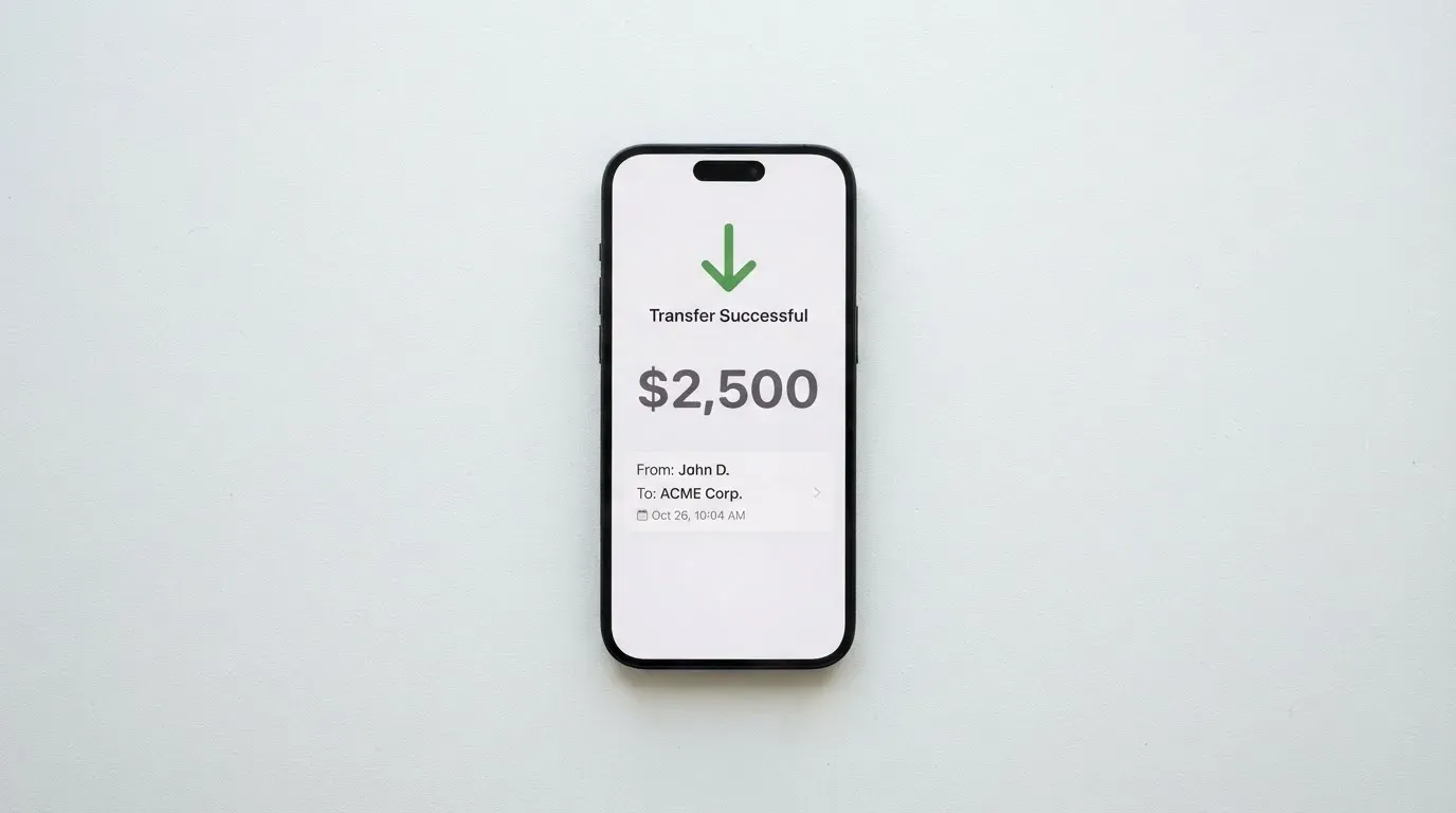 A phone showing a stablecoin transfer screen