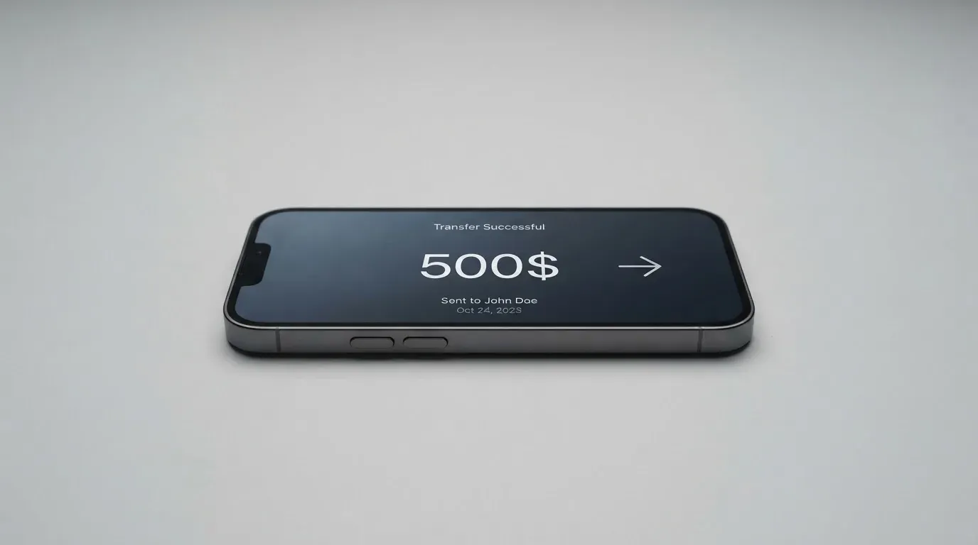 A phone showing a stablecoin transfer screen