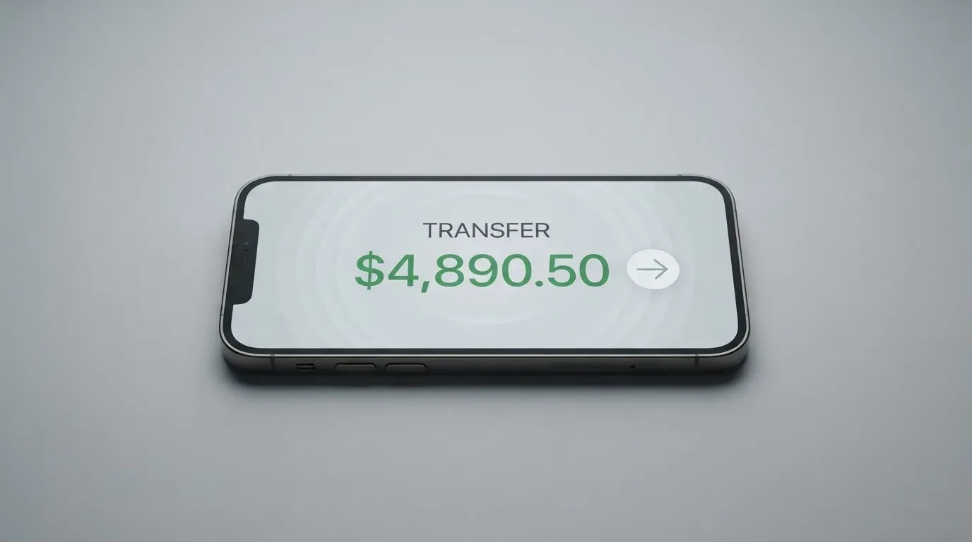 A phone showing a stablecoin transfer screen