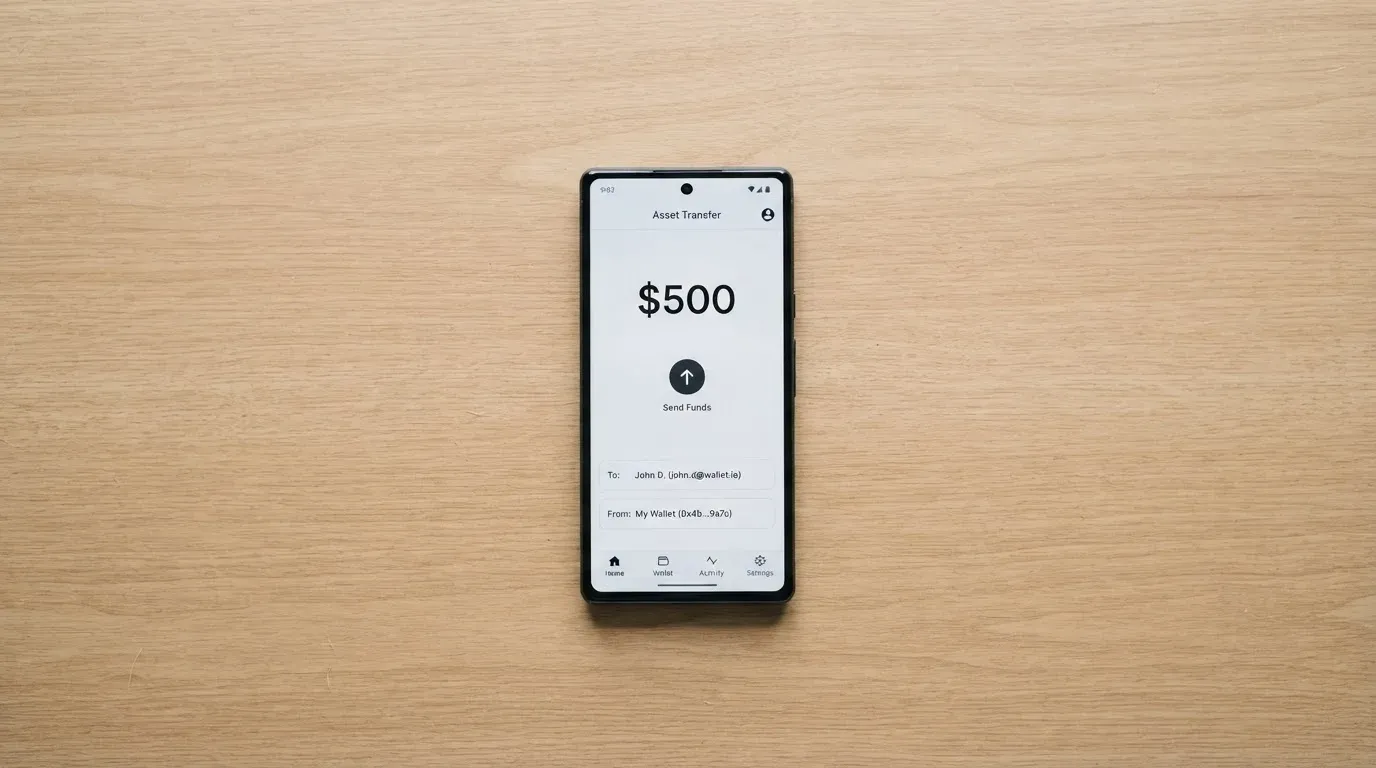 A phone showing a stablecoin transfer screen