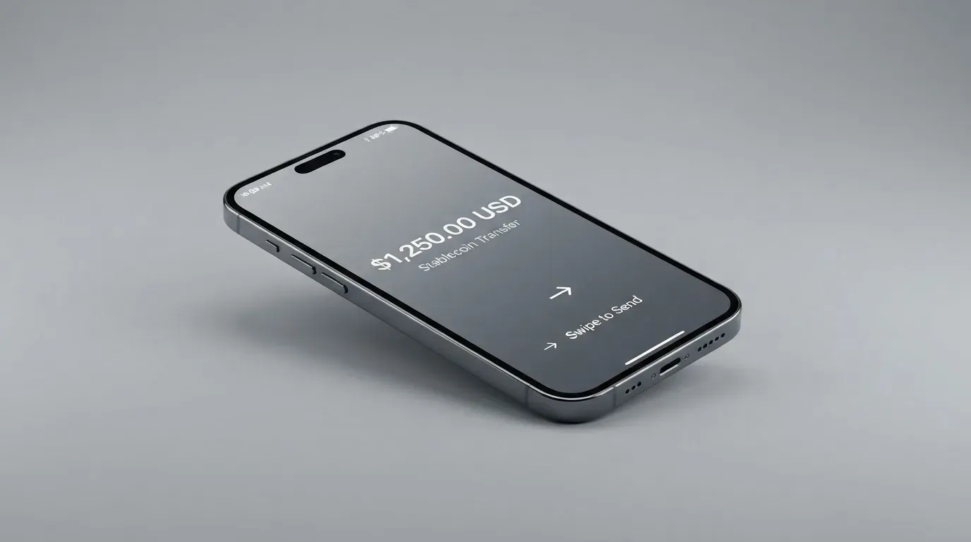 A phone showing a stablecoin transfer screen