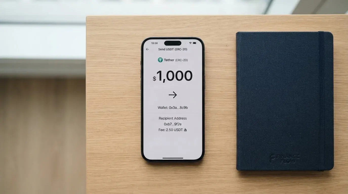 A phone showing a stablecoin transfer screen